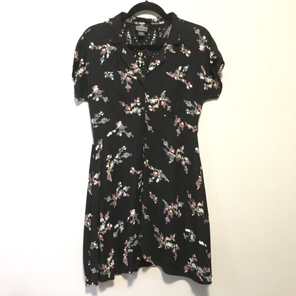 Whimsical Black Crochet Button Down Rayon A-Line Dress - Picture 1 of 16